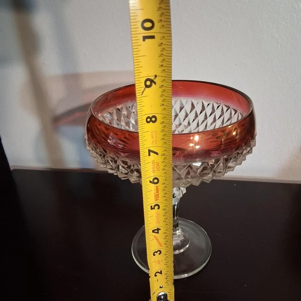 Vintage Red glass candy bowl with diamond pattern
